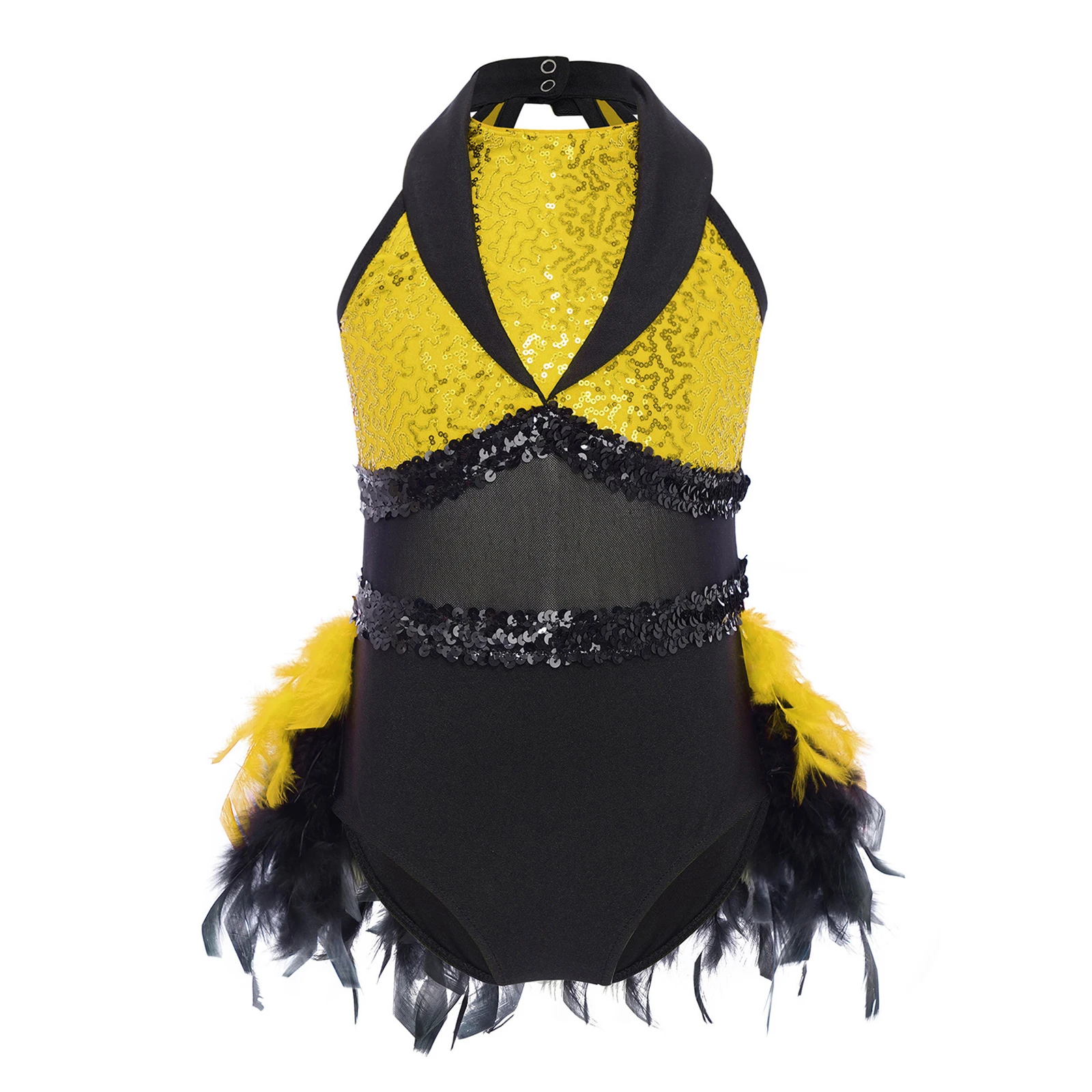 

Kids Girls Feather Accent Ballet Jazz Dance Costume Lyrical Gymnastics Leotard Dress for Stage Figure Skating Dance Performance
