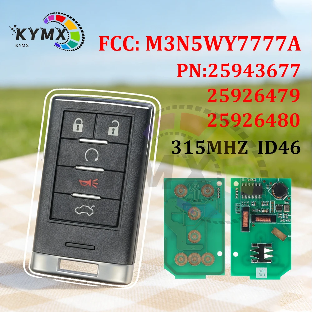 KYMX Smart Remote Key 4/5 Buttons For Cadillac CTS STS SLS Chevrolet Corvette 2008-2014 315MHz ID46 Chip M3N5WY7777A 25943677/79