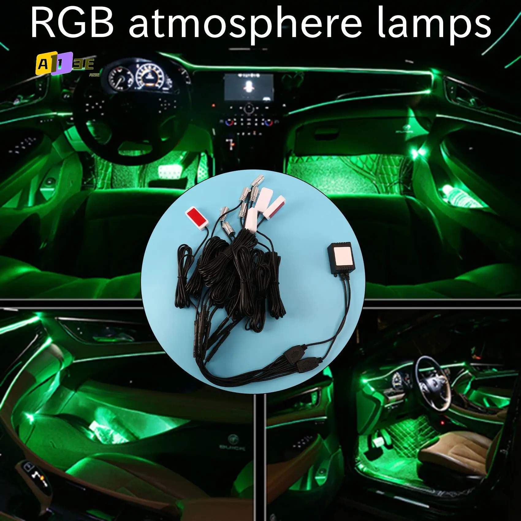 

A03E-10 In 1 RGB LED With 8M Interior Decoration Car Fiber Optic Strip Light By App Control 12V Decorative Atmosphere Lamps Univ