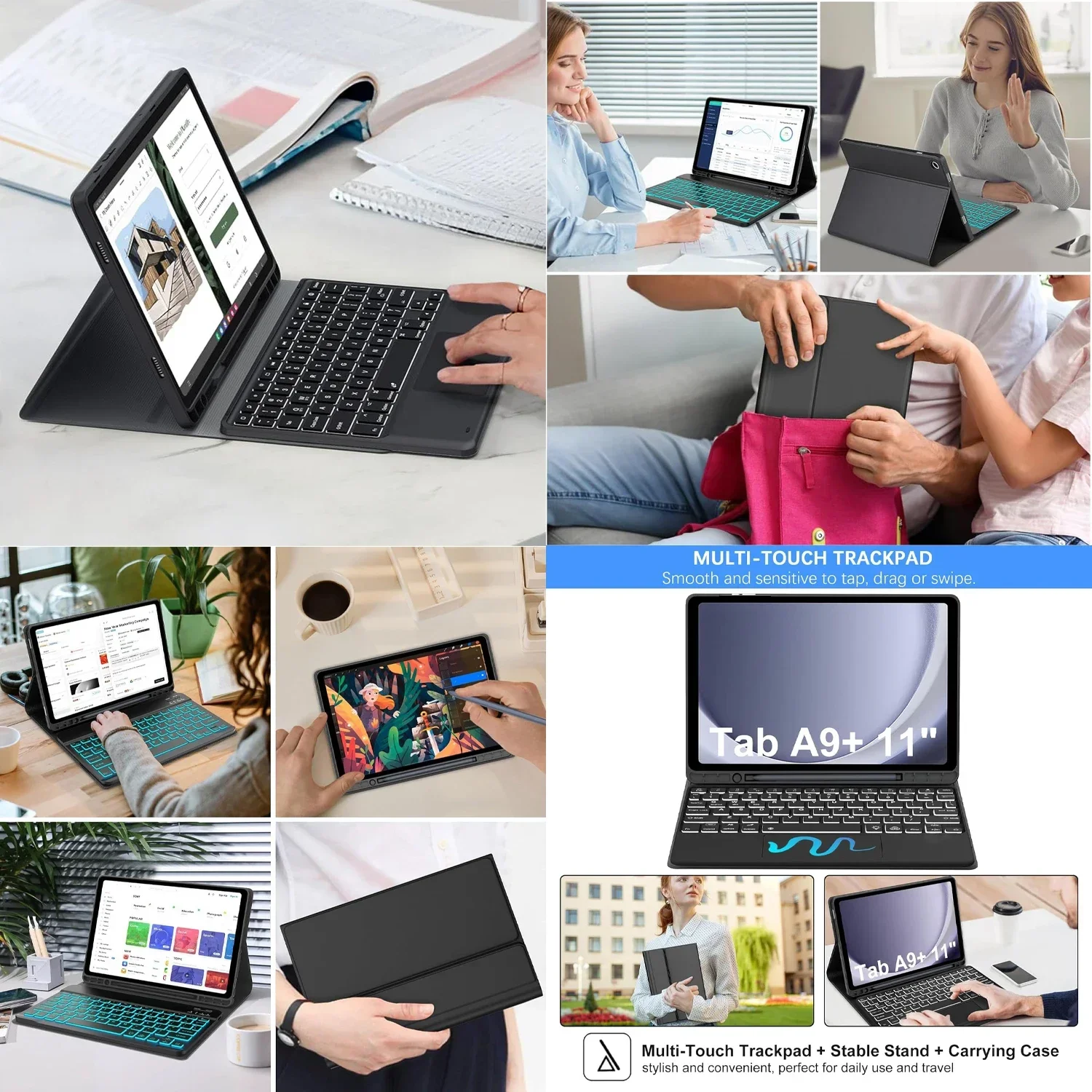 Para Samsung Galaxy Tab A9 Plus Capa de 11 polegadas, Capa de teclado para Samsung Galaxy Tab A9 + 11 polegadas SM-X210/X216/X218