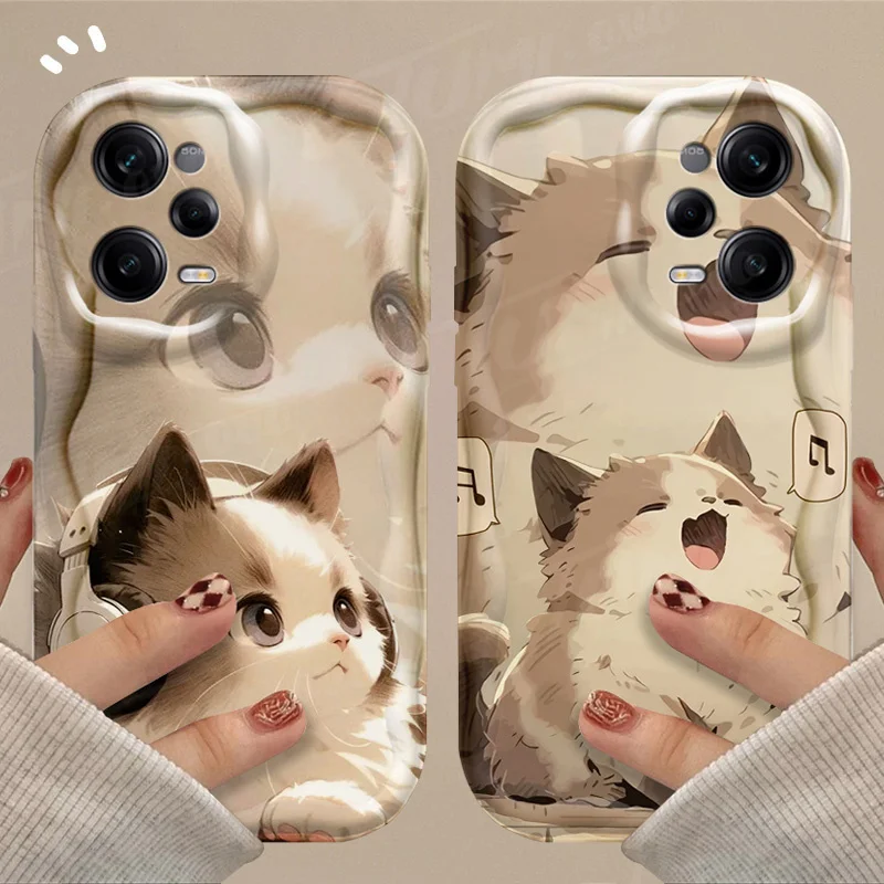 Lovely Music Cat 3D Wave Case For Xiaomi Redmi 12 12C 12R 11A 13C 10 10C 10X 9 Power 9A 9C 9T 8 K70E K70 K60 K50 Pro Back Cover