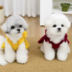 Vestido de lujo de pana con lazo para perros, gatos y caniches