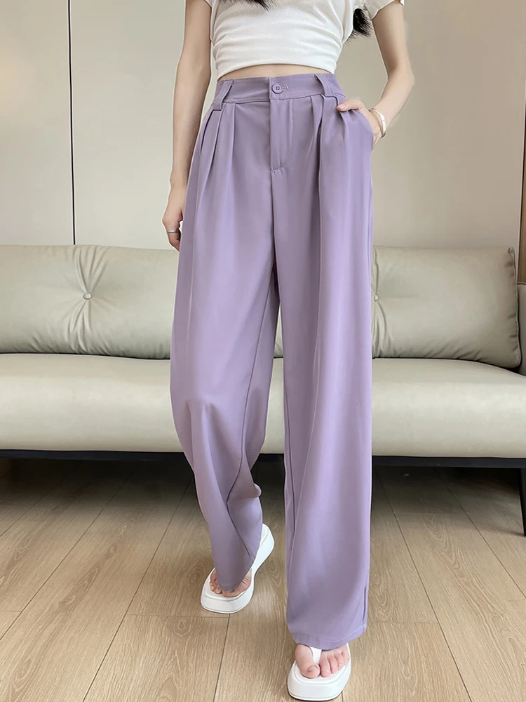 OUMENGKA Frenchy High Waist Plicated Detail Wide Leg Pants Women Spring Summer New Female Suits Pants Ladies White Long Trousers