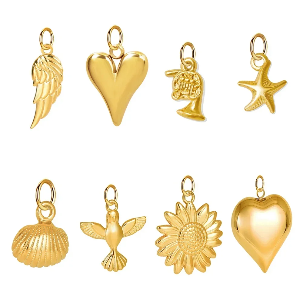 Amuletos de Ángel gótico para fabricación de joyas, colgante de acero inoxidable, Color dorado, bonito dije de corazón, collar Diy, colgantes, pulsera, pendiente