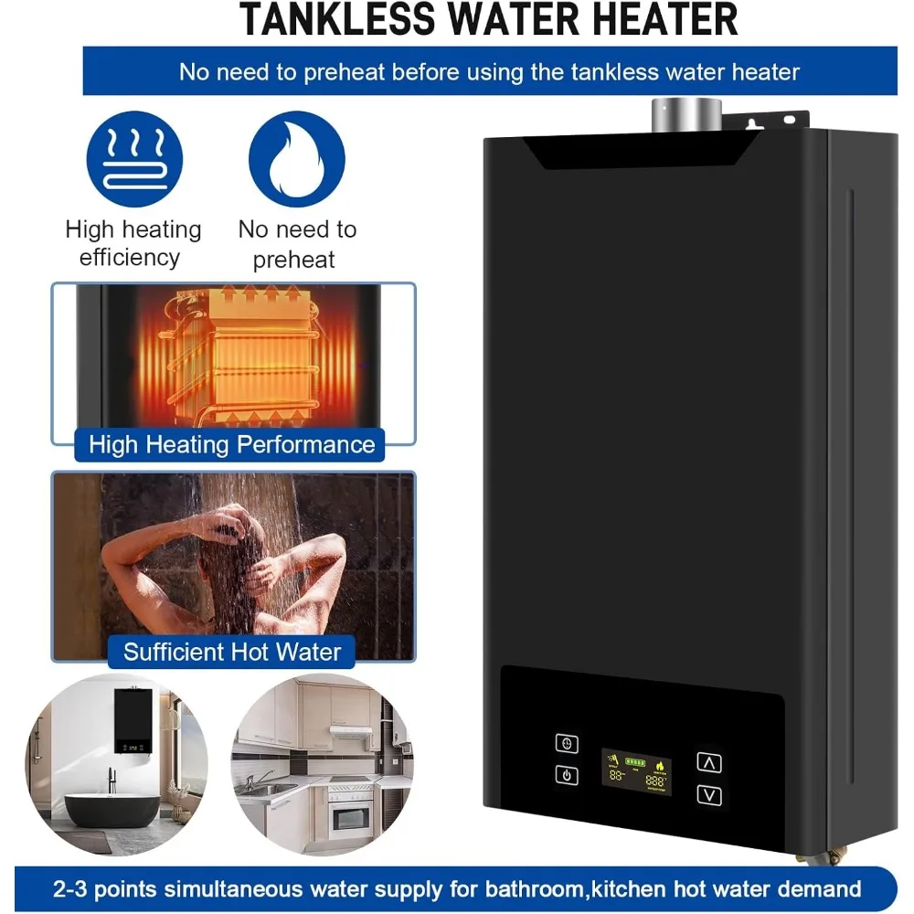 Tankless Water Heater Natural Gas,4.74GPM 18L Indoor,Instant Hot Gas Water Heater,Constant Natural Water Heater (Black)