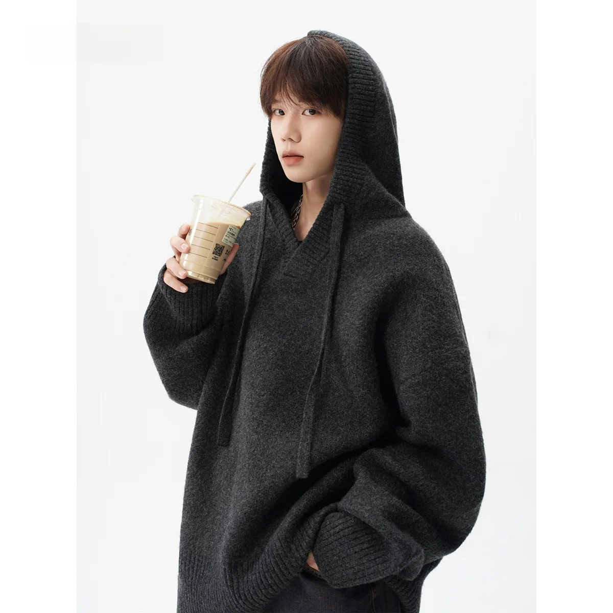 

Мужская вязаная толстовка с капюшоном American Cleanfit, осенний модный свободный свитер для пар в стиле ретро, теплый повседневный длинный свек Crew Ne