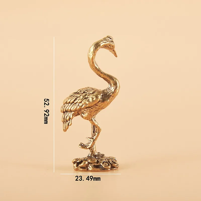 1 PC Copper Craft Antiqued Solid Brass Red-crowned Crane Figurine Ornament Study Office Desk Tea Pet Hand Fidget Home Decoration