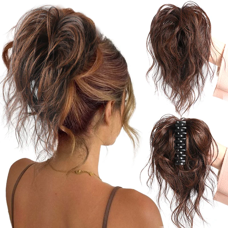 Claw Clip Short Ponytail Extension DIY Bendable Curve Hair Bundle Fluffy Wig Piece Straight Synthetic Ponytail Extension