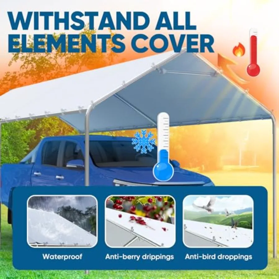 Outdoor carport canopy for vehicle and boat shelter: 10x20 ft, heavy-duty galvanized steel frame, gray finish, reinforced struc view 4