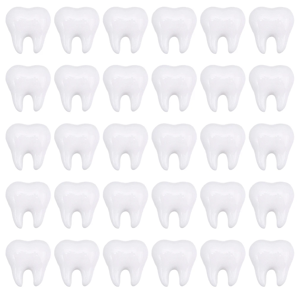 1Box 80Pcs Tooth Shaped Charm Tooth Embellishments Bulk White 3D Resin Cute Small Ornament Oral Health Dentist Cabochons for DIY