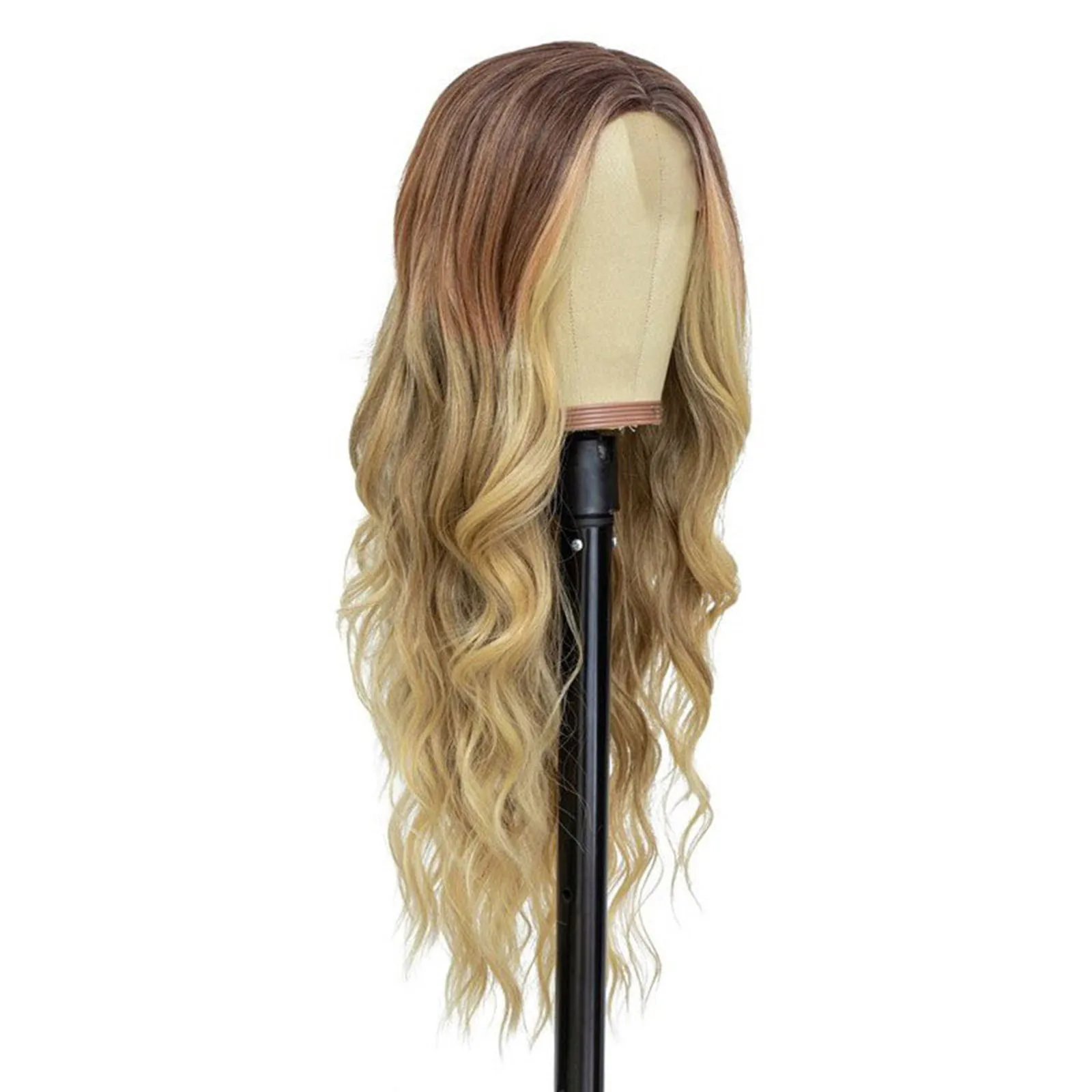 Cross-border Synthetic Gradient Golden Long Curly Hair Wig Female Small Lace Wig Chemical Fiber Headgear Lace Wigs Wholesale