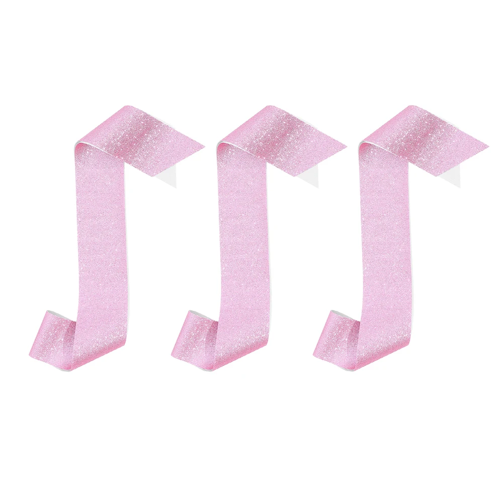

3 Pcs Pink Baby Shower Sashes Blank Glitter Bridal Etiquette Belt DIY Cloth Sash Wedding Party Supplies Women Sash