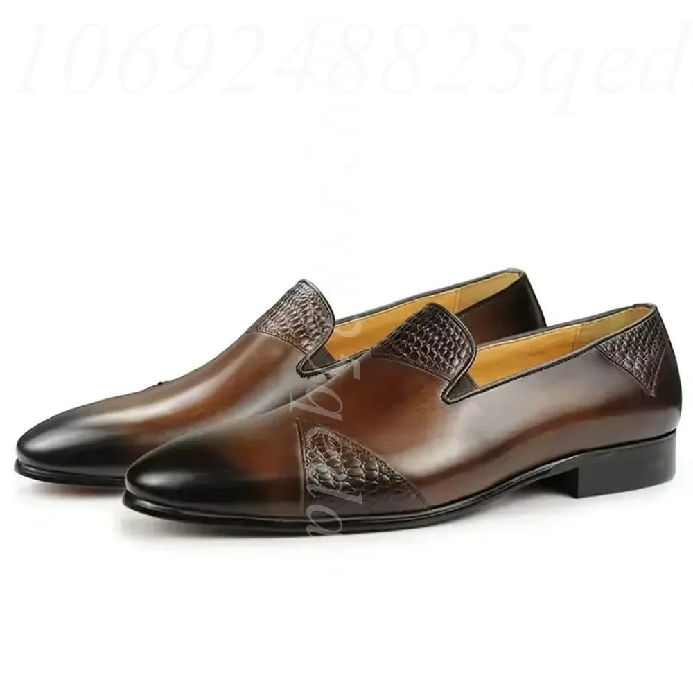 

Crocodile Embossed Accents Loafers Polished Gradient Finish Breathable Insole Shoes for Men Formal Business & Elegant Occasions