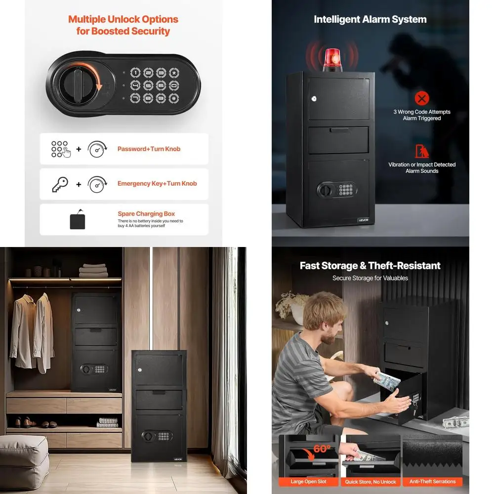 

Большой городской сейф с верхним отсеком и цифровой клавиатурой, сверхпрочный 3-уровневый ящик для хранения наличных, запасных ключей, банковских квитанций и документов