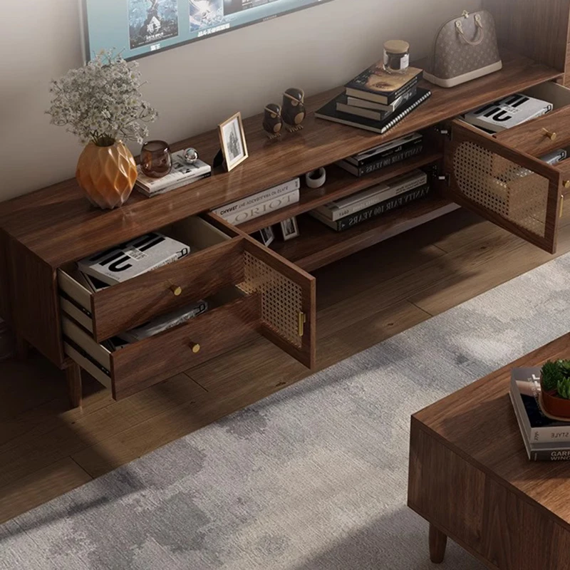 

Современный минималистичный шкаф для телевизора из ротанга в скандинавском стиле, подходит для гостиной, для домашнего использования, шкаф для телевизора из массива дерева