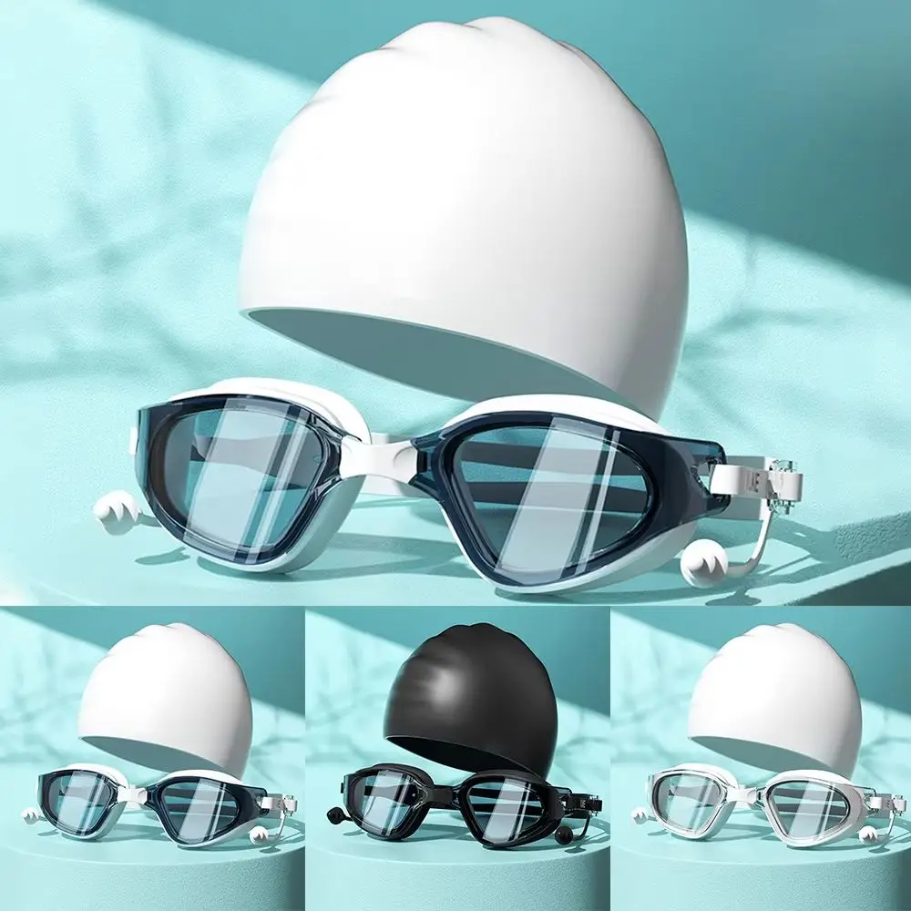 

Anti-fog Adult Swimming Goggles Set with Nose Clip Adjustable Silicone Swim Cap Soft UV Protection Diving Eyewear Water Sports