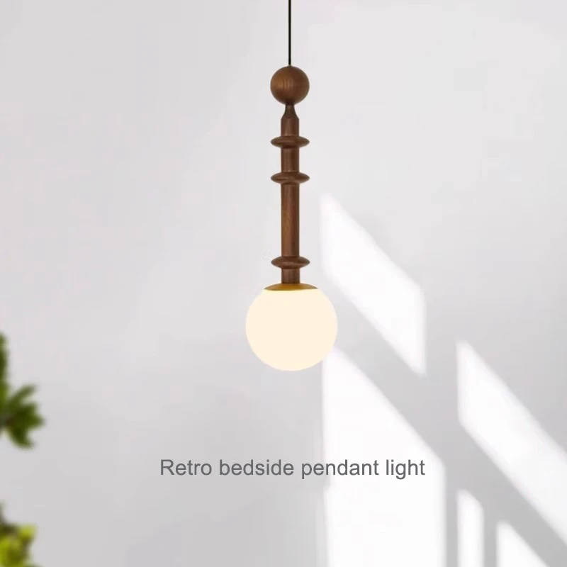 Retro Bedside Light Pendant Light European Classic Solid Wood Lamp Restaurant Bar Glass Ball Decoration Lighting AC110-220V