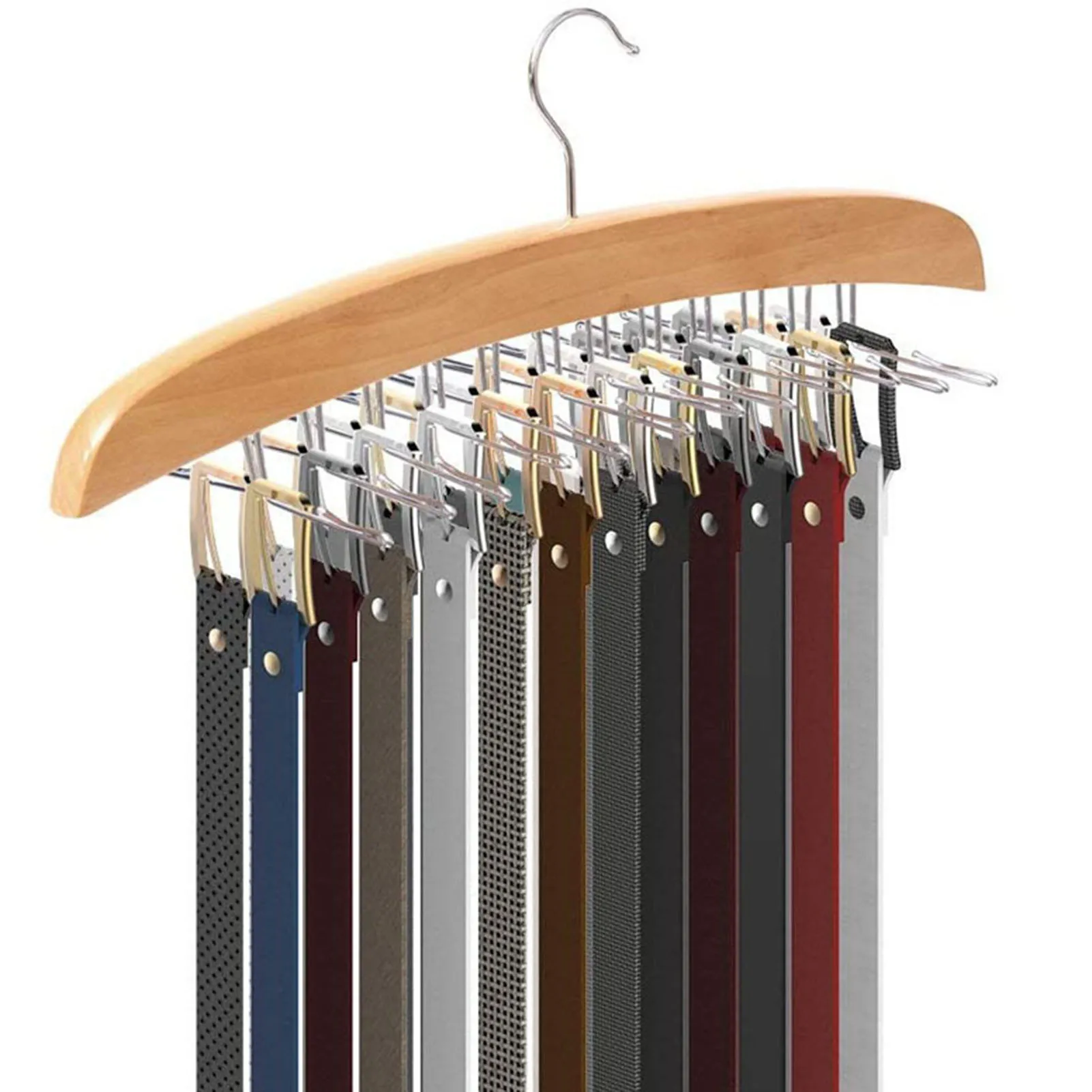 

Multifunctional Wooden Hanger with 24 Hooks for Belts Ties Scarves Wardrobe Storage Display Rack Foldable Space Saving Hangers