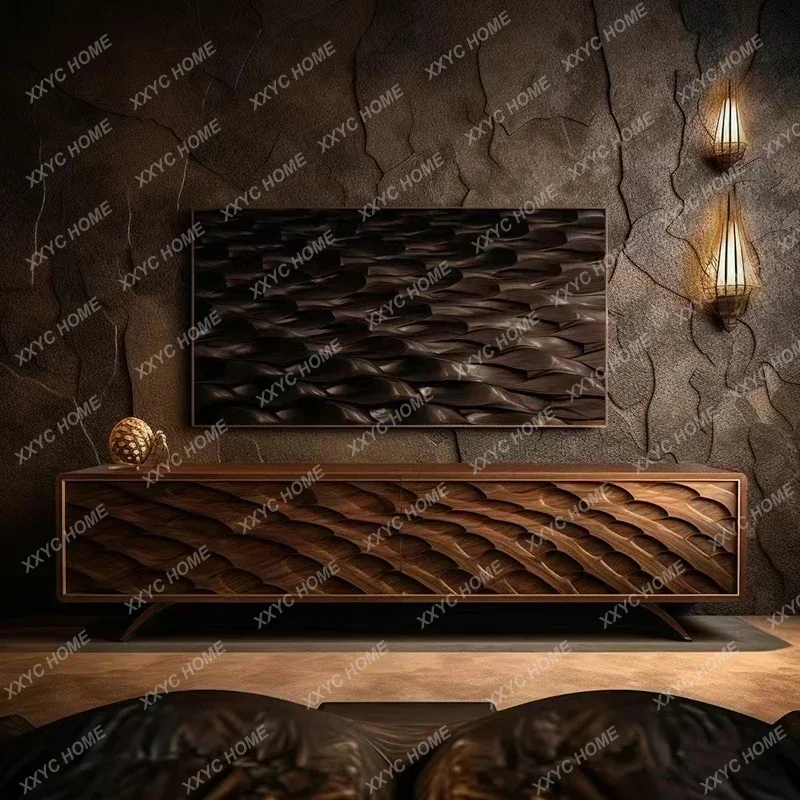 XX  Retro TV Cabinet Floor-to-ceiling Creative Locker Walnut High-end Art Furniture