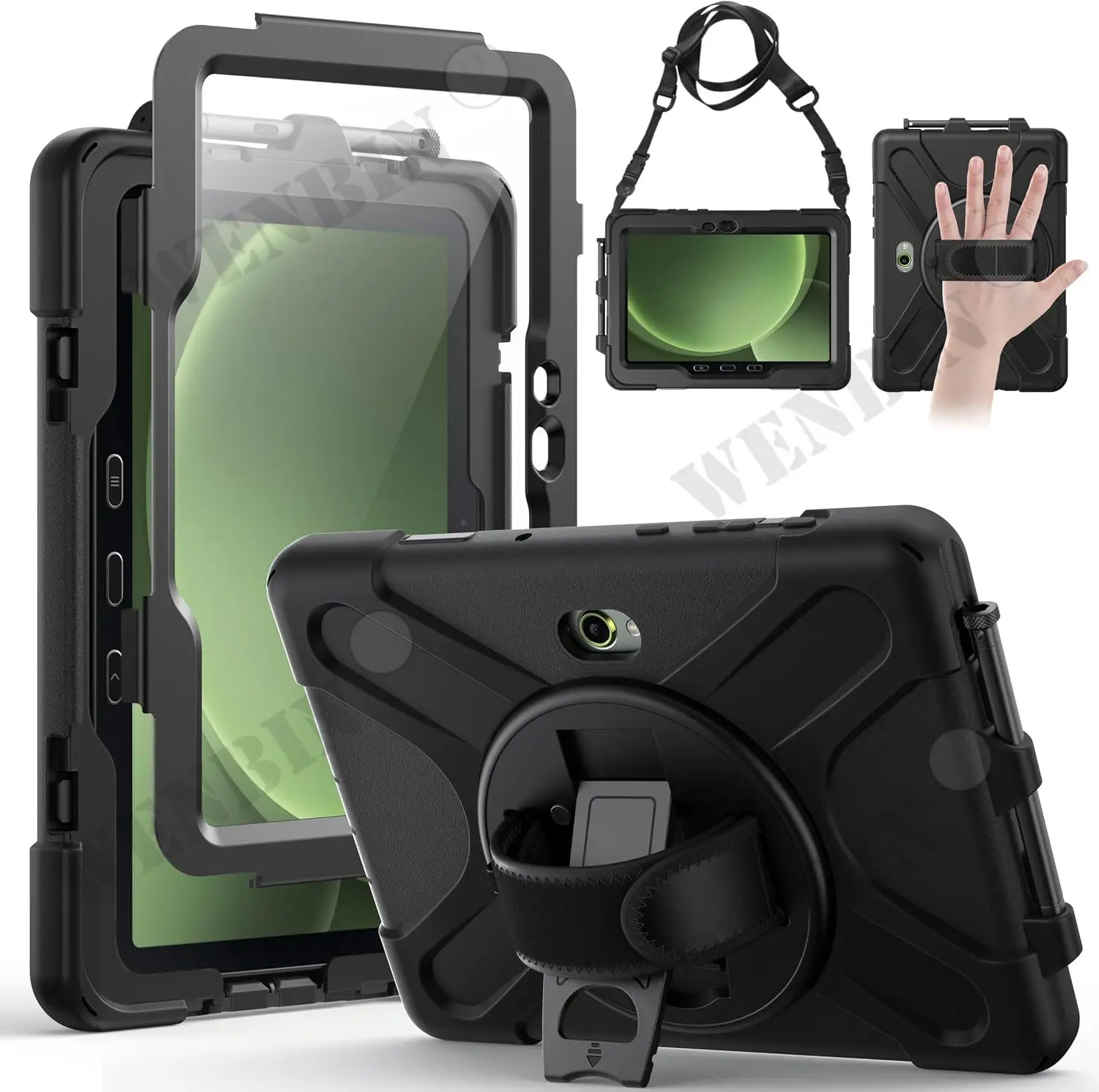Case For Samsung Tab Active 5 4 Pro Tablet Heavy Duty Shockproof Protective Rotating Stand Hand Strap Holder Black Case Fundas