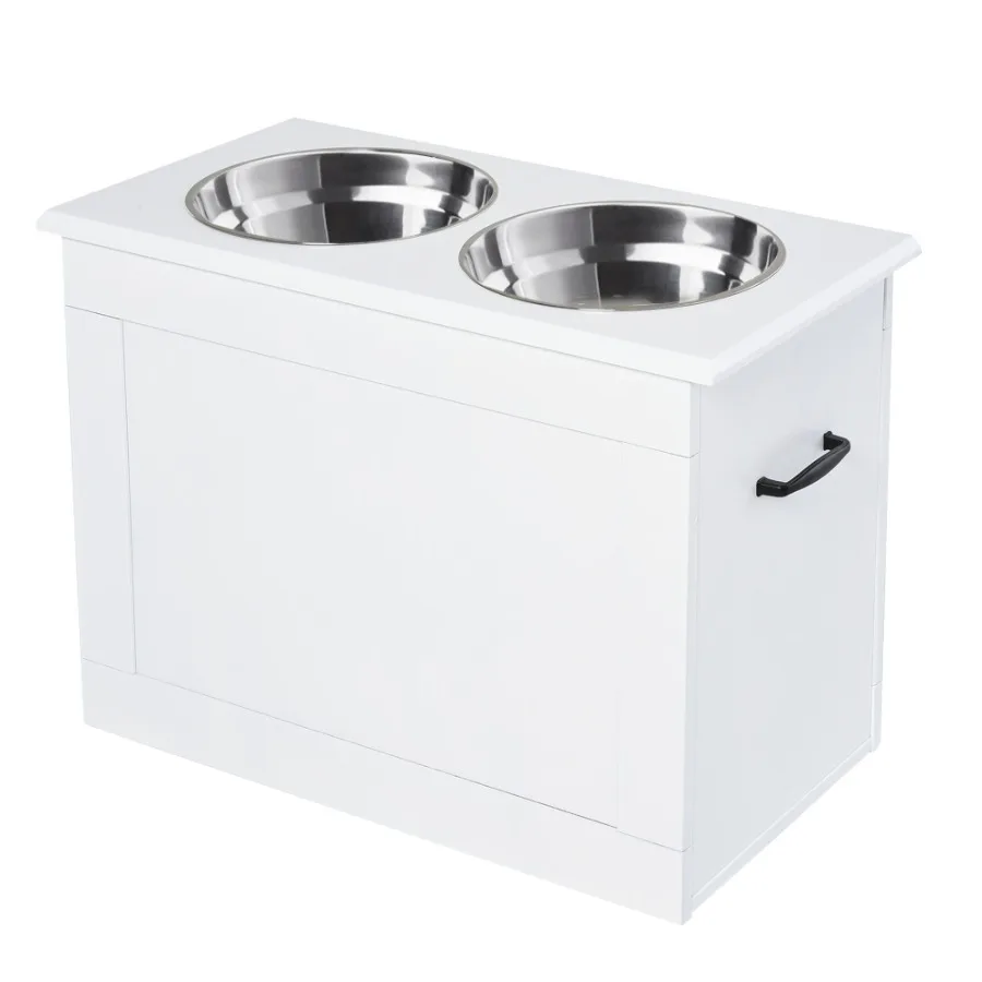 

PawHut White Raised Pet Dining Station with Food Storage and Steel Bowls for Big Pups