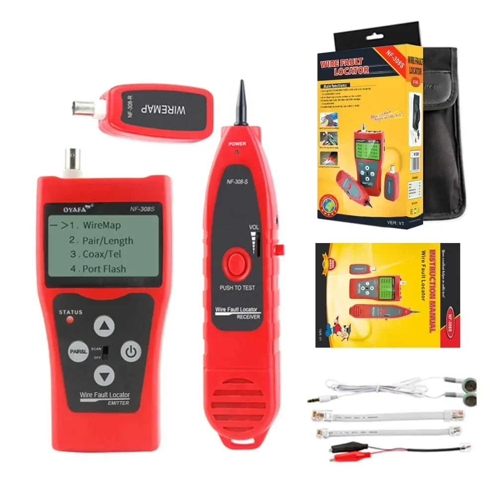 Noyafa NF-308 Network monitoring cable tester LCD Wire Fault Locator LAN Measure Network Coacial BNC USB RJ45 RJ11 red color