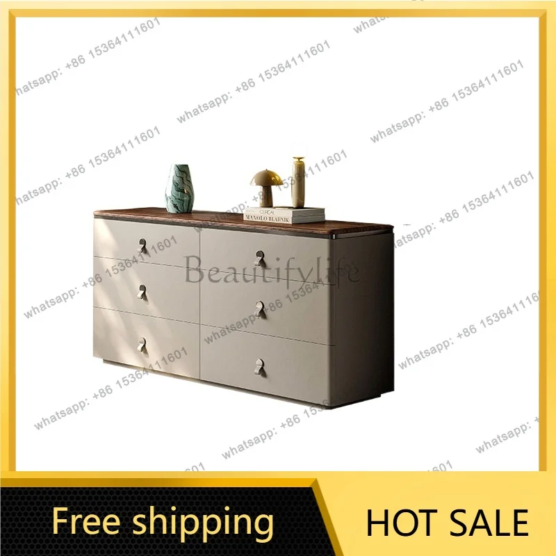 YJ Italian Minimalist 6‑Drawer Cabinet Modern Luxury Wall Storage For Bedroom Foot‑of‑Bed Living Room Side Cabinet