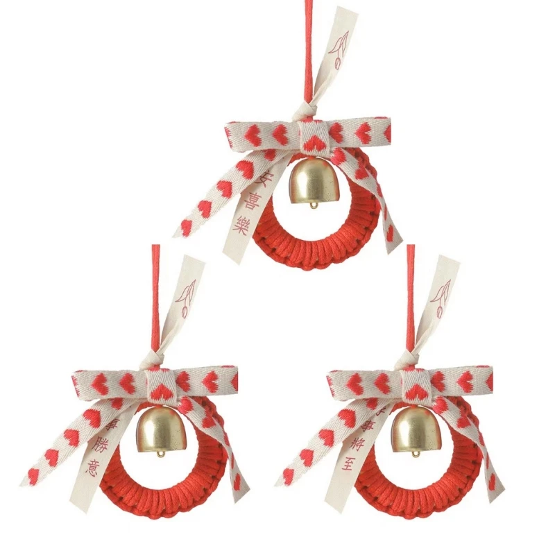 Y1UB Stylish Red Crochet Bells Car Decor Red Woven Bells Pendant for Vehcile Interior