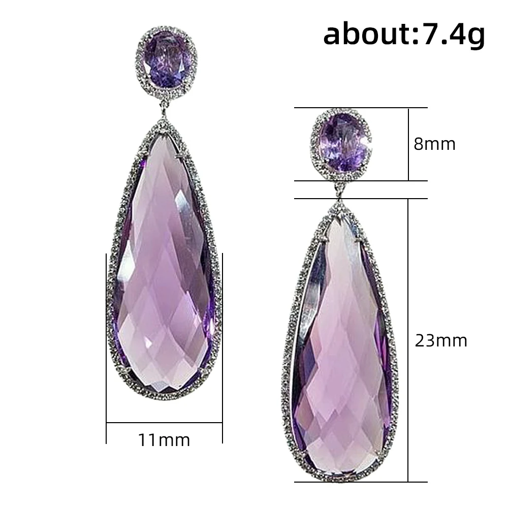 Huitan Minimalist Big Water Drop Cubic Zirconia Dangle Earrings for Women Temperament Elegant Purple Earrings Wedding Jewelry