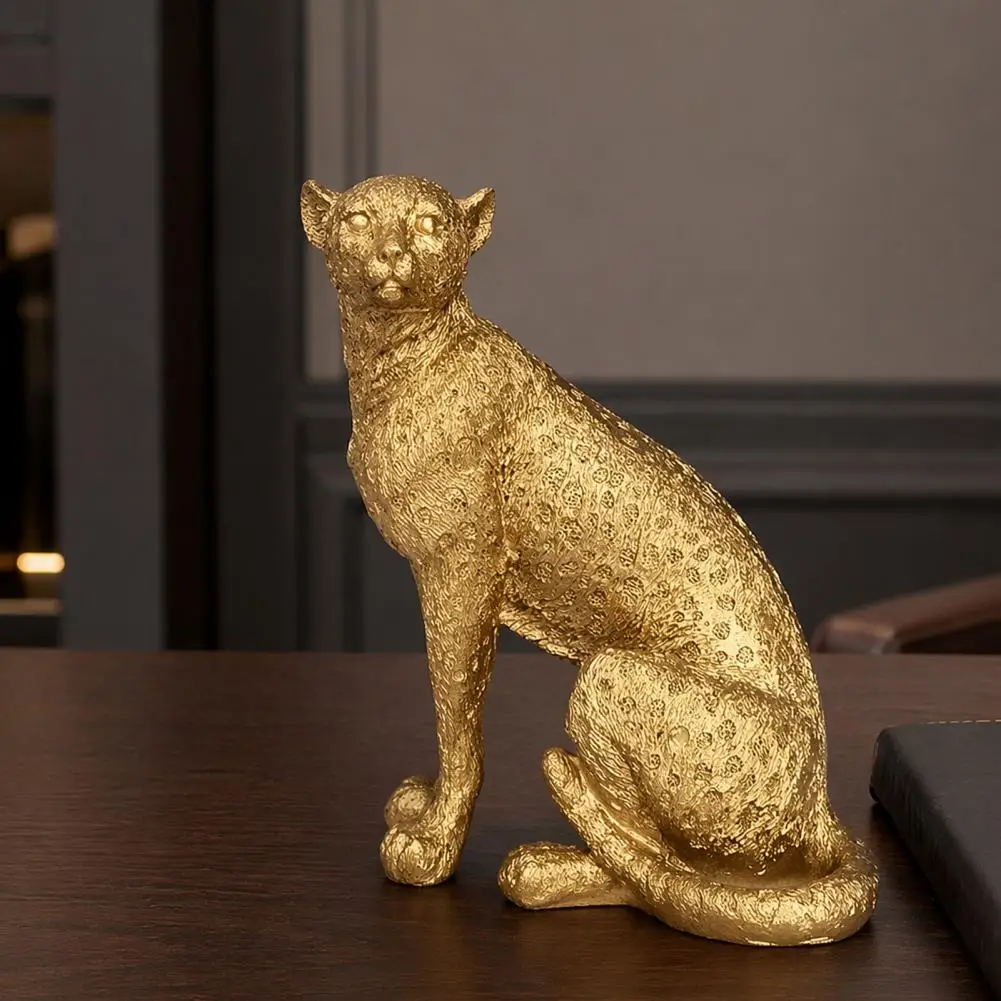 Elegant Decor Piece Golden Leopard Figurine Model Squatting Running Posture Statue Resin Ornament for Home Office Decor Business