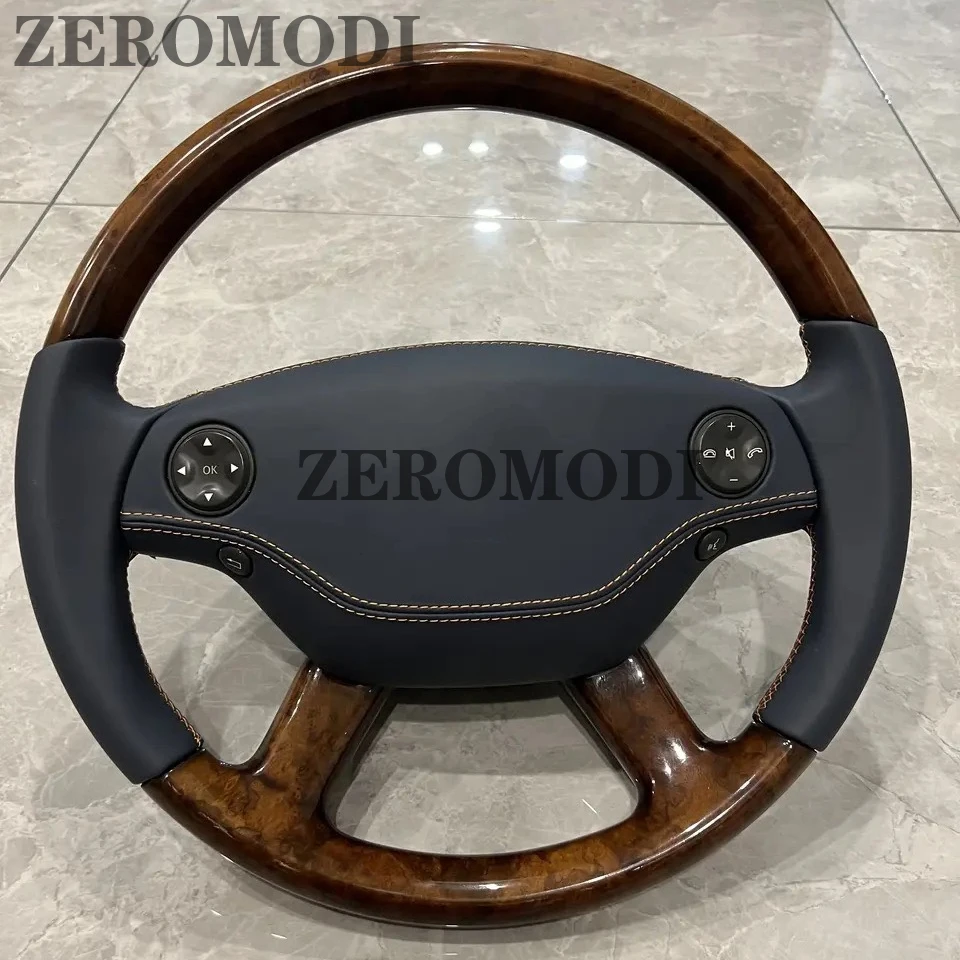 For Mercedes Benz CL-Class C216 S-Class W221 2006 2007-2010 Walnut Wood Steering Wheel Leather