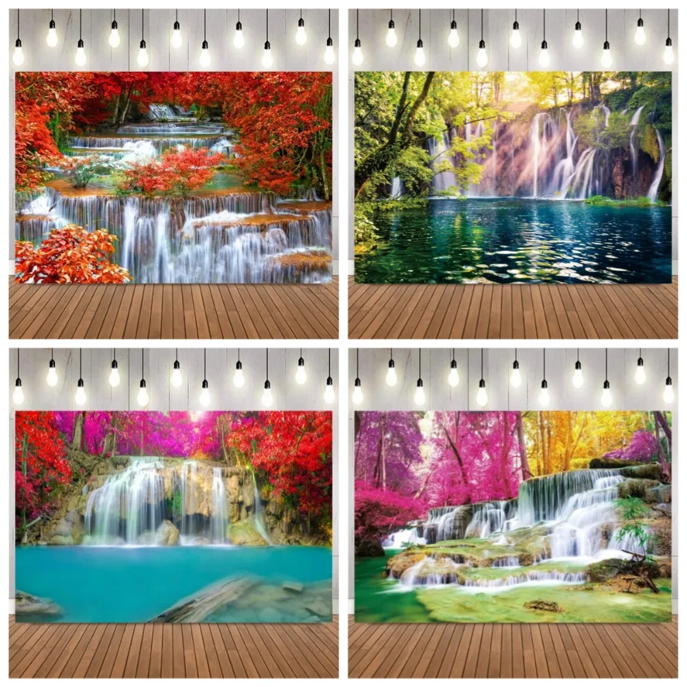 

Valley River Waterfall Photography Background, Spring Forest Natural Landscape Living Room Art Decoration Picture Backdrop Props