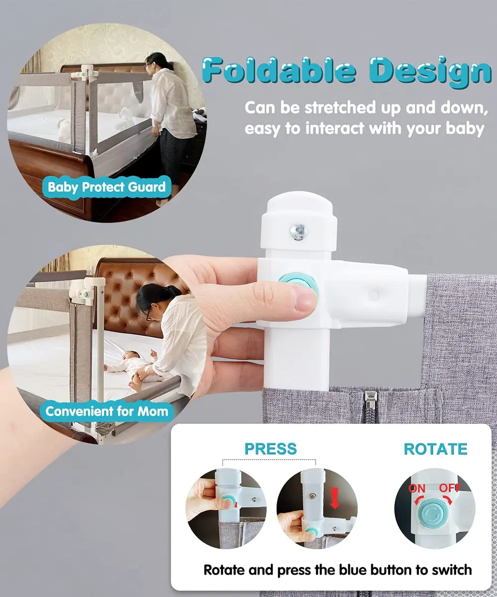 Universal Adjustable Bed Rails for Toddlers, Extra Tall Safety Guard with Double Lock Fits Queen King Twin Full Mattress