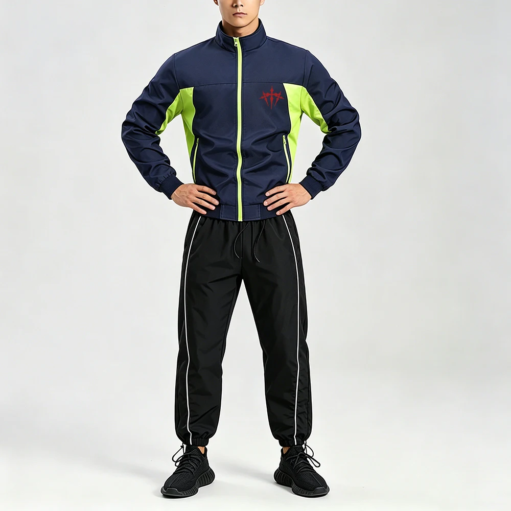 

Men Color Block Tracksuit Set Stand Collar Zip Up Jacket & Side Stripe Drawstring Sweatpants Gothic Thorn Cross Print 2 Piece