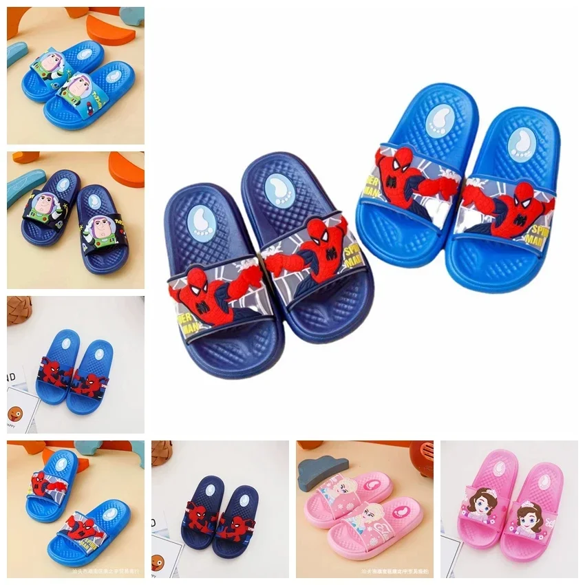 Summer Baby Boys Girl Slippers Cartoon Spiderman Elsa Buzz Lightyear Sofia Print Kid Indoor Soft Anti-Skid Beach Shoes Flip Flop