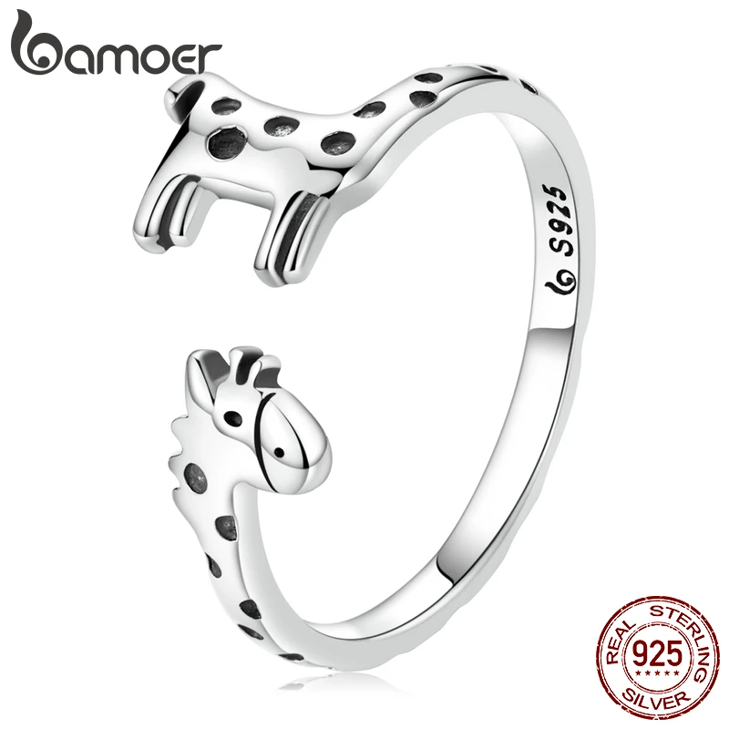 

Bamoer Giraffe Open Ring 925 Sterling Silver Unique Animal Giraffe Design Adjustable Ring Women Fine Jewelry Nice Gift