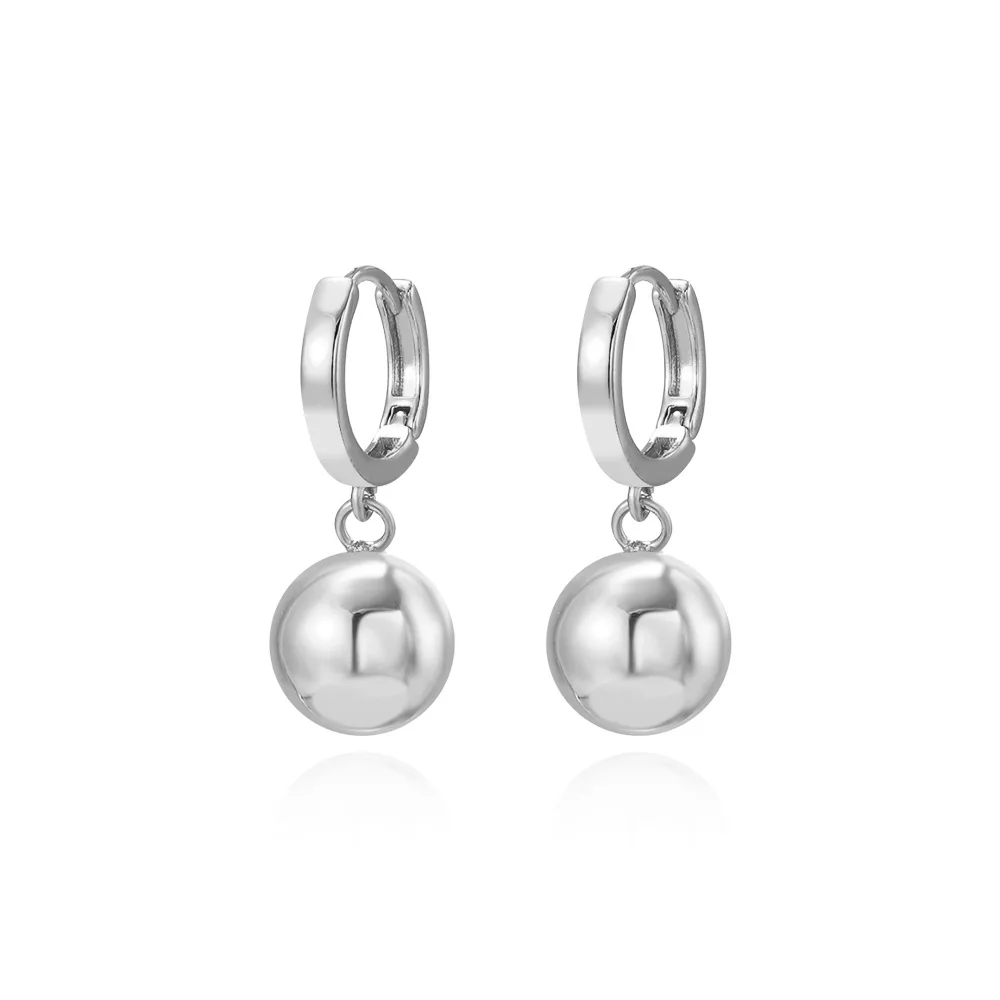 Orecchini a cerchio con ciondolo a sfera in metallo liscio minimalista con ago in argento Sterling 925 moda per orecchini stile Punk Rock da donna