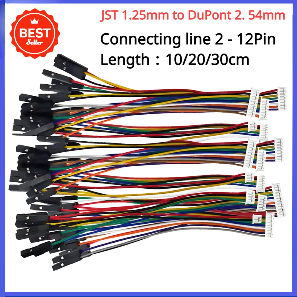 5pcs/lot  JST 1.25mm to DuPont 2. 54mm-1P Cable Connection/Terminal Wire Long 10/20/30cm DuPont Wire 2p 3p 4p 5p-12p