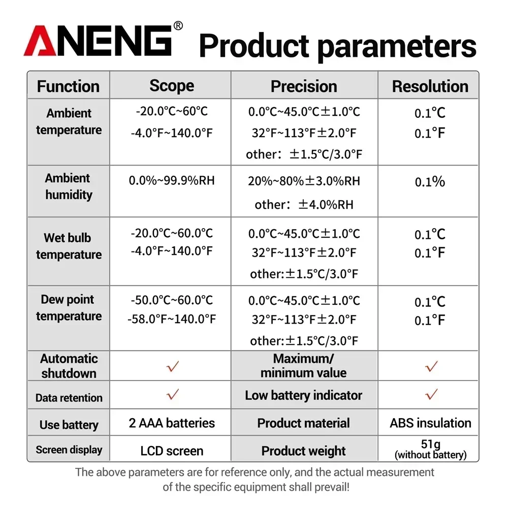 ANENG GN403 Smart Temperature Humidity Tester High Precision Digital Hygrometer with Ambient Dew Point Humidity Meter Tools