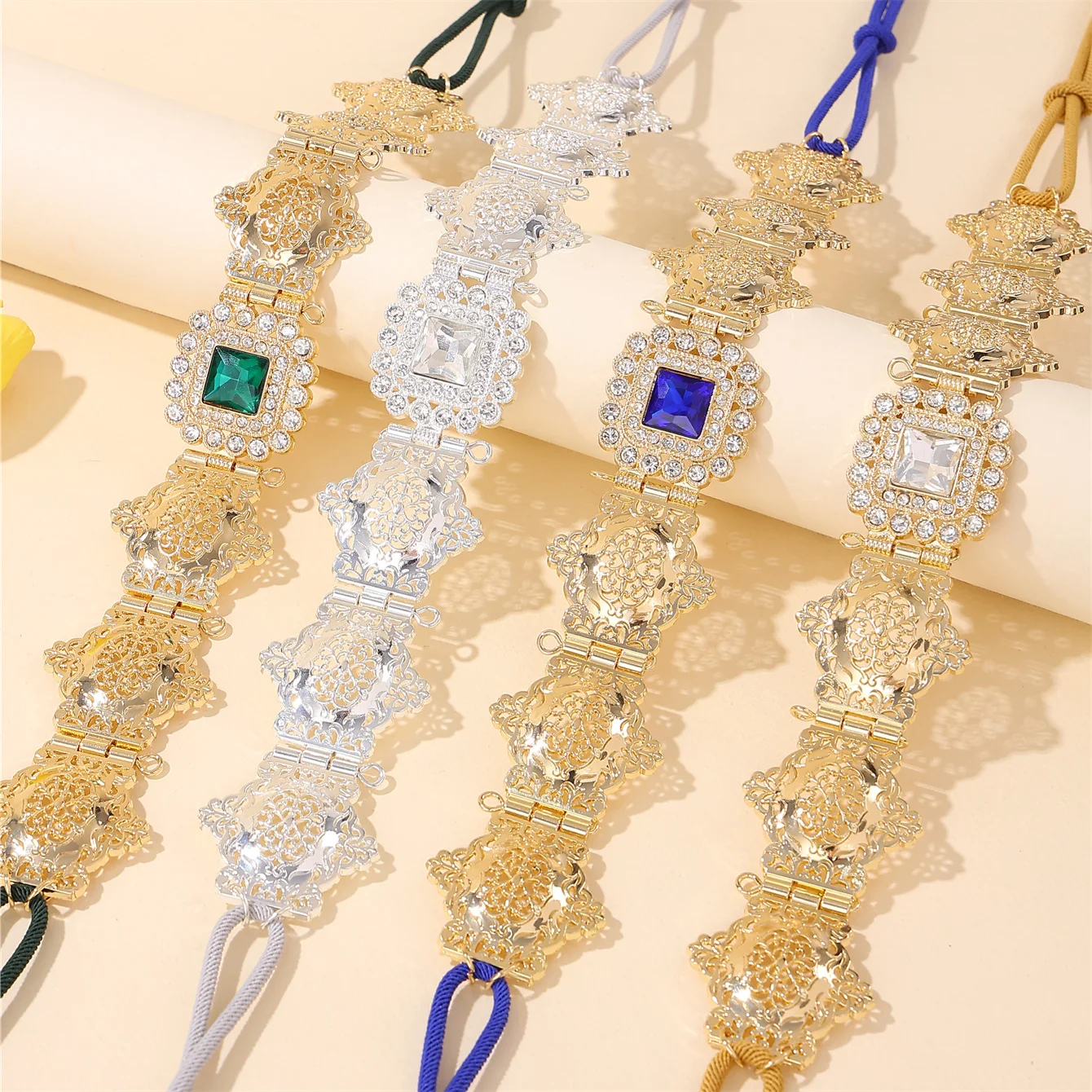 

Moroccan Lady's Robe Wedding Belt Jewelry, Hollowed-Out Carving Inlaid With Rhinestone, Wedding party Body Jewelry, Waist Chain