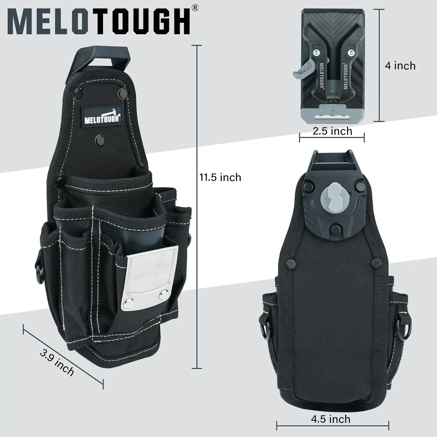 Small Tool Pouch with Quick-Release Belt Clip. Features a Larger Pocket Clip and Loop for Secure, Portable Tool Holder Accessory