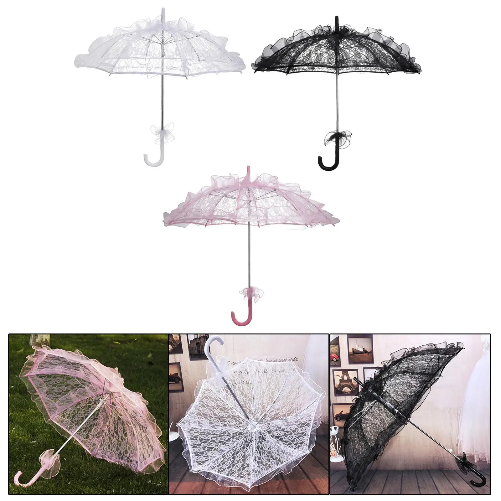 Handmade Lace Umbrella Flower Vintage Romantic Bridal Parasol for Costume Women Stage PPhotography Decoration