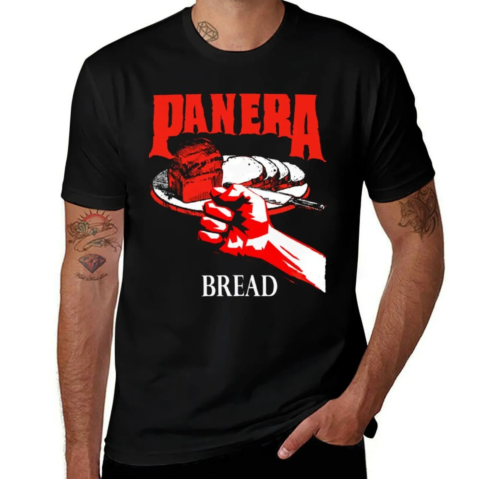 

PANERA - Vulgar Display Of Bread Band Tee Parody Heavy Metal Hell Fire Funny Music Off Brand Knock O T-Shirt