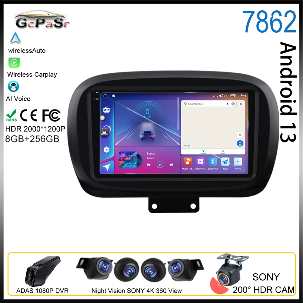 

Android 13 For Fiat 500X 2014 - 2020 Multimedia Car Player Autoradio GPS Navigation Video Carplay 5G DSP 2 Din HDR QLED Dash cam