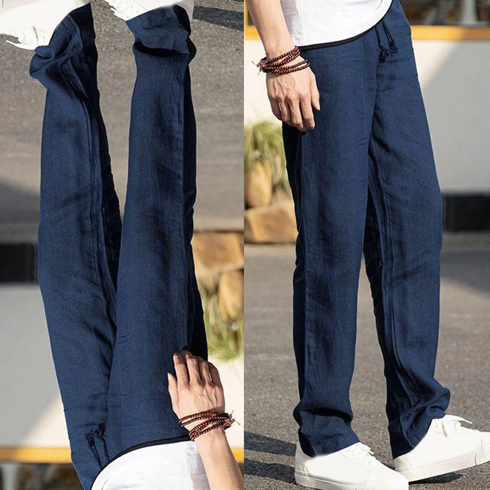 

Men's Cotton Linen Pants Male Autumn New Breathable Solid Color Linen Trousers Fitness Streetwear