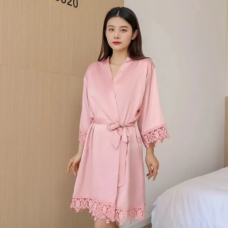 

Women Robes Sleepwear Kimono Pajamas Long Lace Trim Photography Dress Wedding Bride Gown Photo Shoot Bathrobe Nightwear Loose