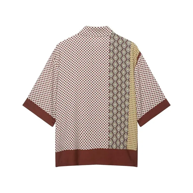 Fall 2026 Women's Shirt High Waist Pants Color Block Print Drapey Blouse Fashionable Ensemble Workwear Uniform Alternative