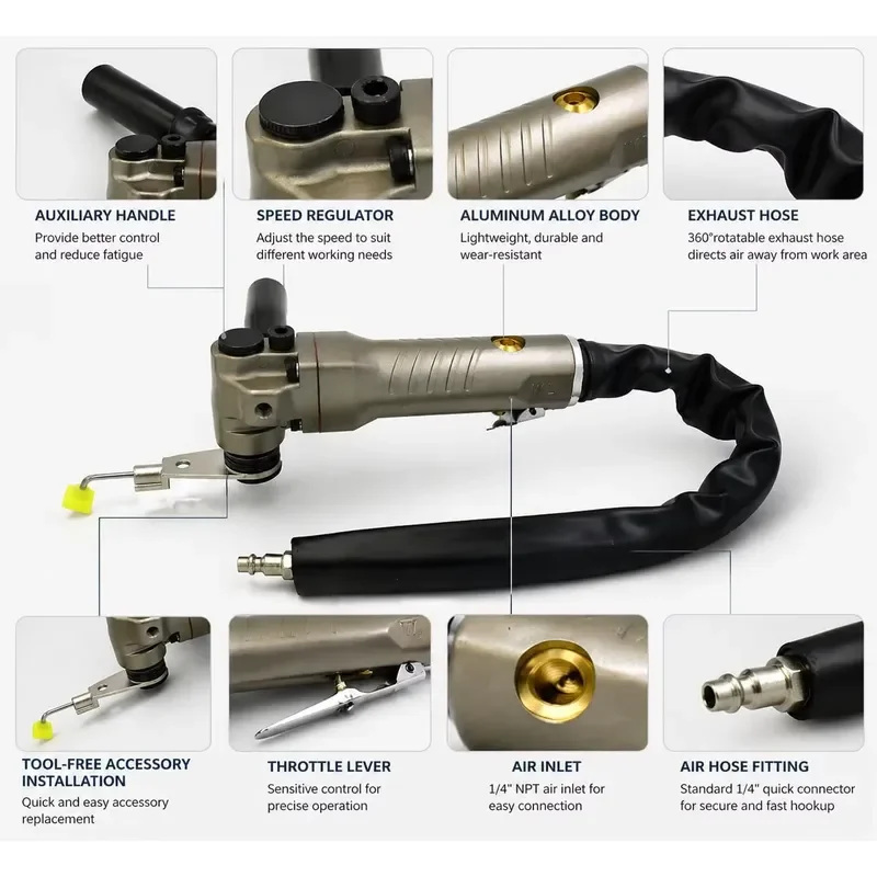 Reciprocating Air Sander, Finger-style Pneumatic Polisher/Grinder for Tight Space, Metal, Wood & Automotive Detailing