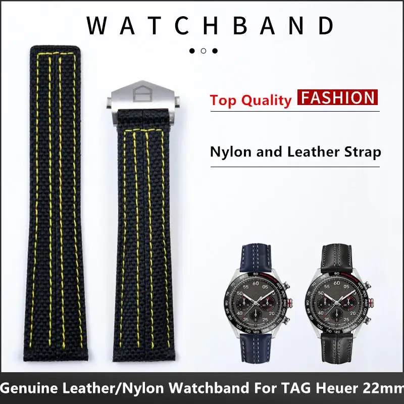 

NFR Black Sewing 22mm Quality Genuine Leather Bracelet Watch Band For Tag Strap Heuer Carrera Series Porsche Co-branded