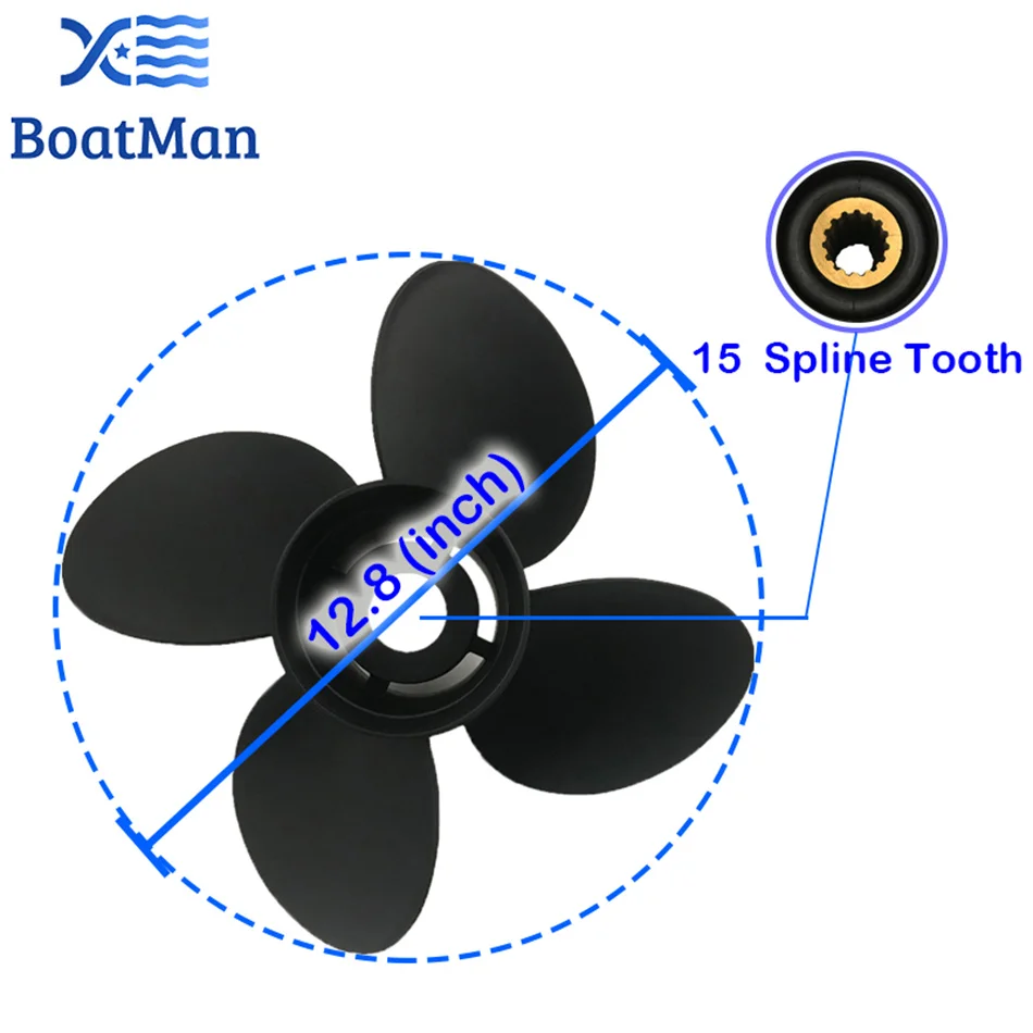 BOATMAN Boat Propeller For Tohatsu 12.8x19 Outboard Motor 60HP 75HP 90HP 140HP Aluminum 15 Tooth Spline 4 Blade Boat Accessories